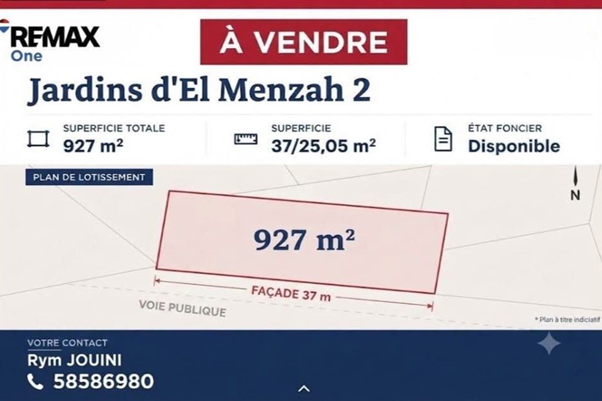 TERRAIN A VENDRE A JARDIN D'EL MENZEH 2