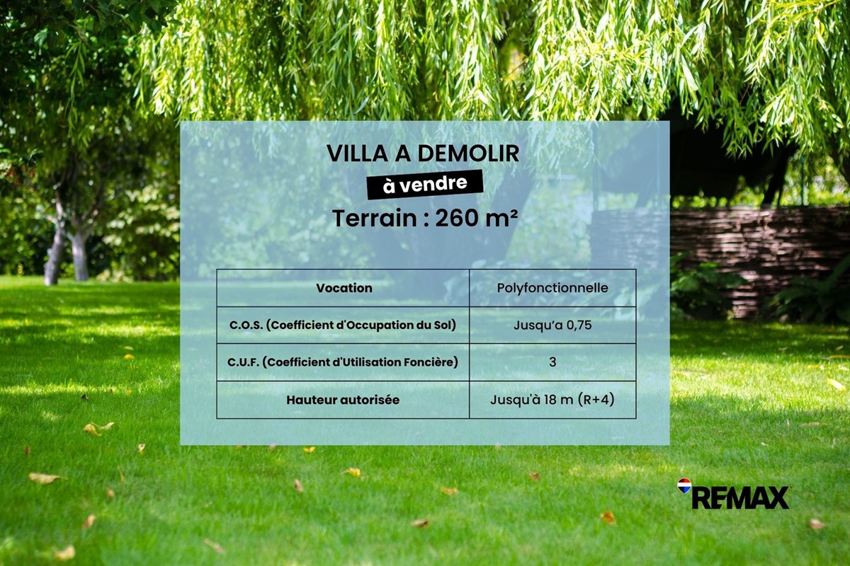 Terrain de 260 m² avec villa à démolir.